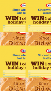 Kraft peanut butter – Win 1 of 30 $1000 Flight Centre Travel Vouchers Toward Your Next Holiday (prize valued at $30,000)