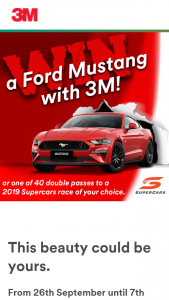 3M – Win a Mustang Competition (prize valued at $83,471)