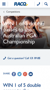 RACQ – 2 X Single Any One Day General Admission Tickets for The Australian Pga Championships at RACV Royal Pine Resort 29 Nov (prize valued at $50)
