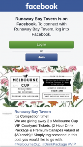 Runaway Bay Tavern – 2 X Melbourne Cup VIP Courtyard Tickets (prize valued at $59)