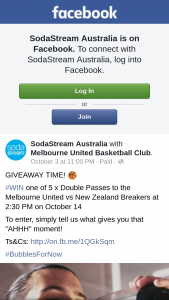 Soda Stream – Win One of 5 X Double Passes to The Melbourne United Vs New Zealand Breakers at 230 Pm on October 14