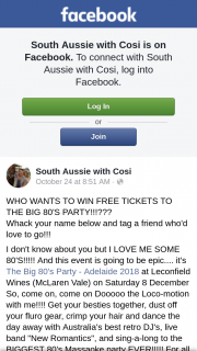 South Aussie With Cosi – Free Tickets to The Big 80’s Party??