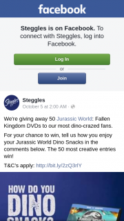 Steggles – 50 Jurassic World (prize valued at $1,000)