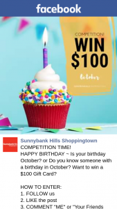 Sunnybank Hills Shoppingtown – Win a $100 Gift Card