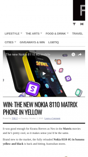 The F – Win The New Nokia 8110 Matrix Phone In Yellow/closes 11.59pm