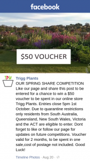 Triggs Plants – Win a $50 Voucher to Be Spent In Our Online Store Trigg Plants (prize valued at $50)