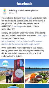 Adelady – Win 1 of 25 Double Passes to The Amazing Café Lago Event With Us on November 21