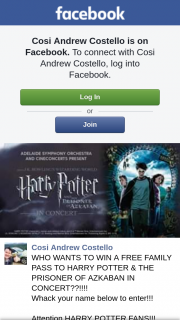 Cosi Andrew Costello – Win a Free Family Pass to Harry Potter & The Prisoner of Azkaban In Concert?
