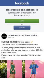 Crossroads Friday Freebie – Win a $50 Gift Card (prize valued at $50)
