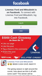 FB Linemac Ford and Mitsubishi $5 – Competition (prize valued at $5,000)