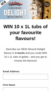 Gelatissimo – Describe our Almond Delight & – Win 10 X 1l Tubs of Gelato (prize valued at $250)