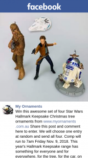 My Ornaments – Win this Awesome Set of Four Star Wars Hallmark Keepsake Christmas Tree Ornaments From Wwwmyornaments Share this Post and Comment Here to Enter