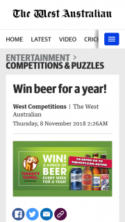 The West – Win Beer for a Year (prize valued at $800)