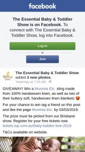 Brisbane Essential Baby & Toddler Show – Win a Mumma Etc Sling Made From 100% Handwoven Linen
