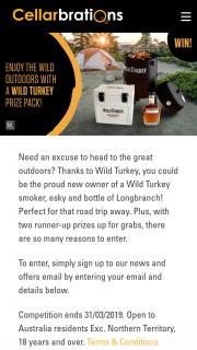 Cellarbrations – Win a Wild Turkey Outdoor Prize Pack Or 1/2 R/up Prize Prizes (prize valued at $806)