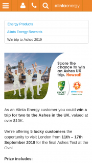 Alinta Energy Customers – Win a Trip for Two to The Ashes In The Uk (prize valued at $70,000)