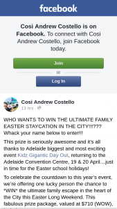 Cosi Andrew Costello – Win The Ultimate Family Easter Staycation In The City?? (prize valued at $710)