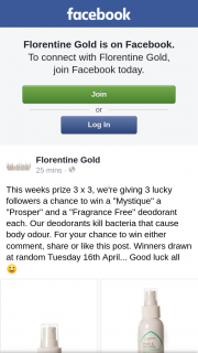 Florentine Gold – Win a “mystique” a “prosper” and a “fragrance Free” Deodorant Each