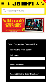 JB HiFi John Carpenter Classics – Win 1 of 60 Limited Edition Film Posters Signed By Matt Ferguson (prize valued at $9,000)