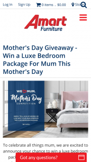 Amart Furniture – Win a Luxe Bedroom Package Valued at Over $1000. (prize valued at $1,000)
