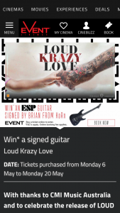 Event Cinemas-Greater Union – Win a New Guitar” Entries (prize valued at $449)