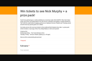 Frontier Touring – Tickets to See Nick Murphy a Prize Pack