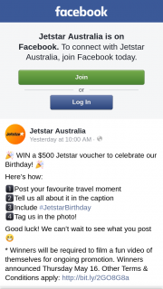 Jetstar – Win a $500 Jetstar Voucher to Celebrate Our Birthday