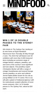 MindFood – Win 1 of 10 Double Passes to The Sydney Fair (prize valued at $30)