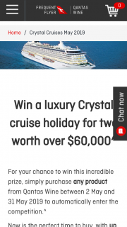 Qantas Wines – Win a Luxury Crystal Cruise Holiday for Two Worth Over $60000^ (prize valued at $60,000)