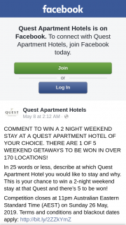 Quest Apartment Hotels – Win a 2 Night Weekend Stay at a Quest Apartment Hotel of Your Choice