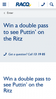 RACQ – Win a Double Pass to See The Musical Puttin’ on The Ritz at Qpac Or The Star Gold Coast (prize valued at $183.04)