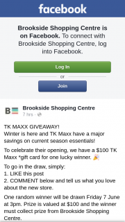 Brookside Shopping Centre – Will Be (prize valued at $100)
