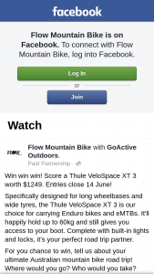 Flow Mountain Bike – Win a Thule Velospace Xt 3 Bike Carrier (prize valued at $1,249)