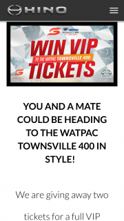 Hino – Win Two Tickets for a Full VIP Experience at The Watpac Townsville 400 Including Veuve Clicquot Lounge Tickets for Sunday (prize valued at $2,000)