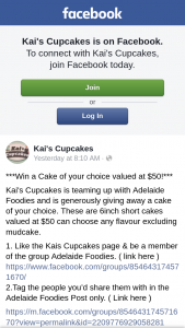 Kai’s Cupcakes – a Cake of Your Choice (prize valued at $50)