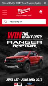Milwaukee Tools – Win The Heavy Duty Ford Ranger Raptor Loaded With Milwaukee Tools (prize valued at $90,000)