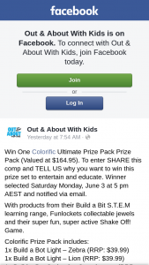 Out & About With Kids – Win One Colorific Ultimate Prize Pack Prize Pack (valued at $164.95). (prize valued at $165)