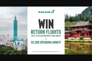 Southern Cross Austero-Eva Air – Win Return Flights for 2 to The Destination of Your Choice (prize valued at $7,000)