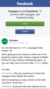 Supagas – Win a Supagas Patio Heater (prize valued at $399)