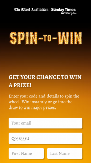 The West AUSTRALIAN SPIN to – Win One of The Major Prizes (prize valued at $20,004)