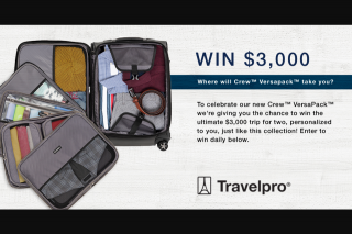 Travelpro – Win a $3000 Trip Crew™ Versapack™ Luggage (prize valued at $3,460)