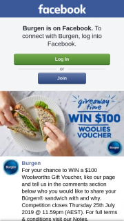 Burgen – Win a $100 Woolworths Gift Voucher (prize valued at $100)