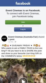 Event Cinemas Australia Fair – Win a Family Pass to The Lion King?