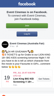 Event Cinemas Australia Fair – Win Five Tickets to See The Lion King Big Kids Screening