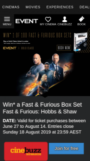 Event Cinemas – Win One (1) Prize Each