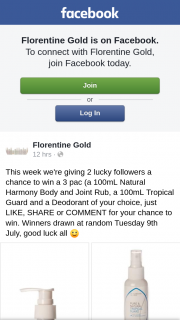Florentine Gold – Win a 3 Pack (a 100ml Natural Harmony Body and Joint Rub