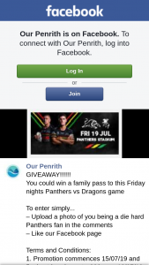 Our Penrith are giving away a FAMILY PASS to Panthers vs Dragons Fri 19.7.19 Prize value $60  (prize valued at $60)