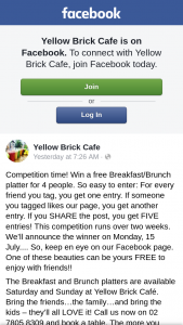 Yellow Brick Cafe – Win a Free Breakfast/brunch Platter for 4 People