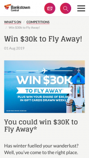 Bankstown Central – Win Your Share of $30000 In Gift Cards (prize valued at $30,000)