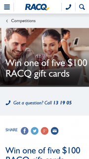 RACQ – Win a $100 Racq Gift Card (prize valued at $500)